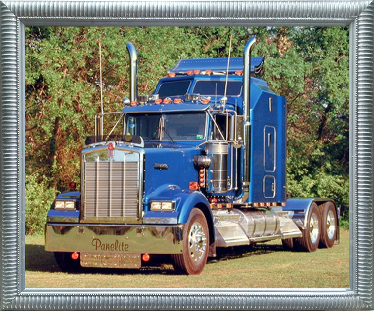 mpact Posters Gallery 1993 Blue Kenworth Semi Big Rig Diesel Truck Silver Framed Art Print Picture (18x22)