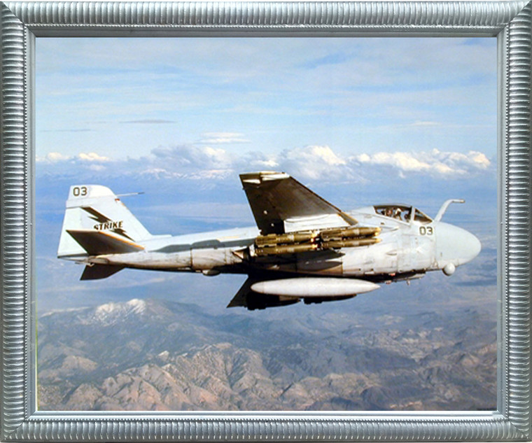 Aviation Framed Poster - US Navy Grumman A-6E Intruder Military Jet Aircraft Wall Decor Silver Picture Art Print (20x24)