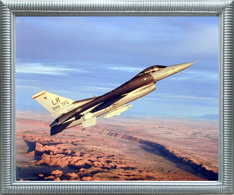 Framed Wall Decor Aviation Framed Poster - F-16c Falcon Jet Military Aircraft Silver Picture Art Print (20x24)