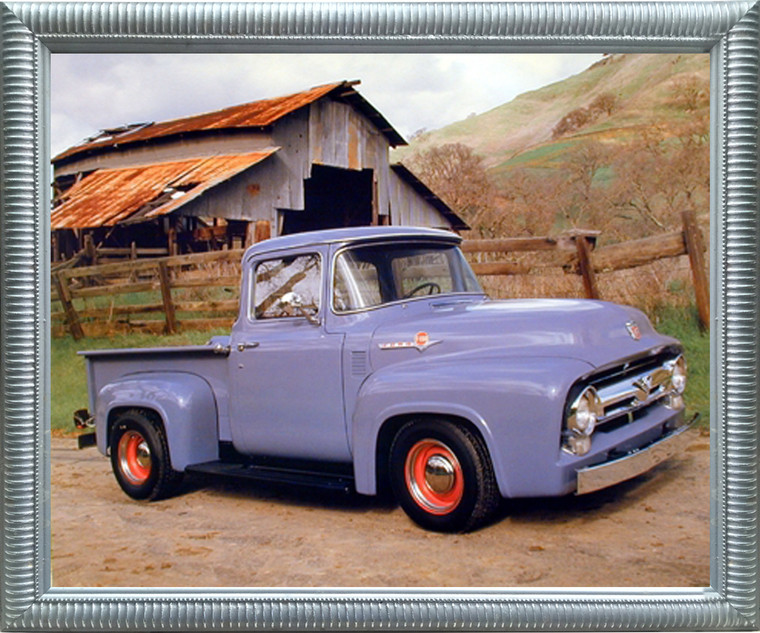 Ford F 100 V8 Pickup Vintage Truck Wall Silver Framed Art Print Picture