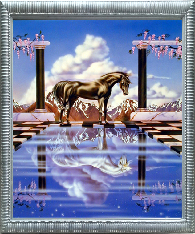 Impact Posters Gallery Unicorn Horse The Reflecting Pool Sue Dawe Fantasy Wall Decor Silver Framed Picture Art Print
