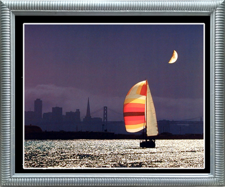 Impact Posters Gallery Night Sailing San Francisco City Boat Wall Decor Silver Framed Picture Art Print