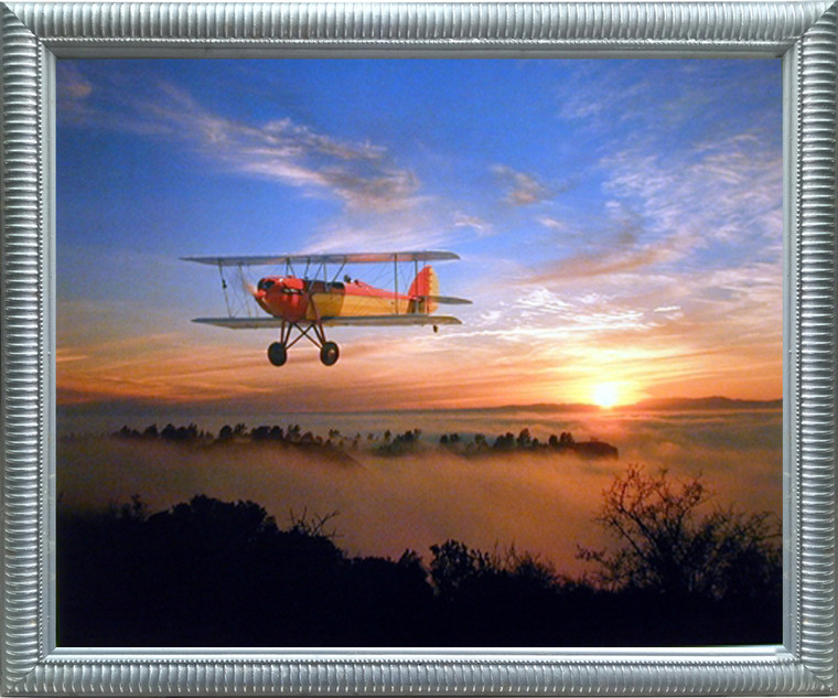 Vintage Plane Framed Picture Poster Bi-Plane WACO 10 Military Aviation Wall Decoration Art Print (16x20) (Silver)