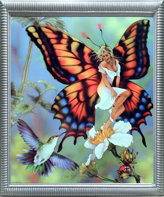 Impact Posters Gallery Framed Wall Decor Flower Butterfly Fairy & Fantasy Scene Silver Art Print Picture