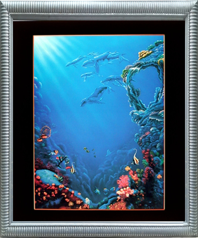 Framed Wall Decoration Tropical Fish and Coral Reef Underwater Ocean Sea Silver Art Print (20x24)