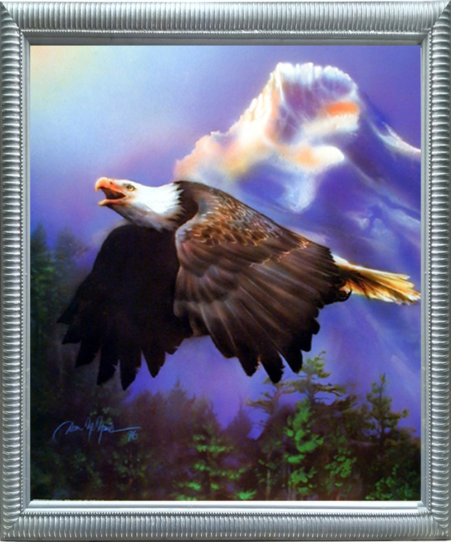 Impact Posters Gallery Bald Eagle Flying  Wild Animal Silver Art Print Framed Wall Decor Picture