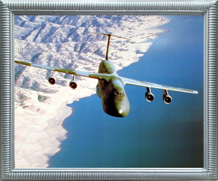 Aviation Framed Poster - Military C-5 Cargo Flying Plane Aircraft Silver Picture Wall Decor Art Print (20x24)