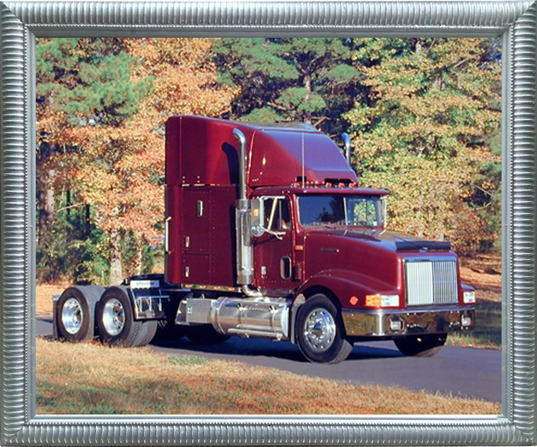 Framed Wall Decoration Picture International Diesel Big Rig Semi Truck Richard Stockton Silver Art Print (20x24)