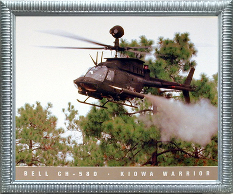 Aviation Framed Poster - Military Bell CH 58D Kiowa Warrior Helicopter Wall Decor Silver Picture Art Print (20x24)