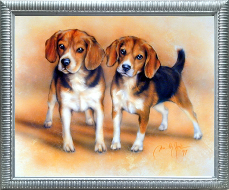 Impact Posters Gallery Framed Wall Picture Two Beagle Cute Dog Puppies Silver Framed Art Print (20x24)