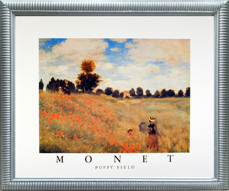 Impact Posters Gallery Claude Monet Field Poppies Blooming Silver Art Print Framed Wall Decor Picture