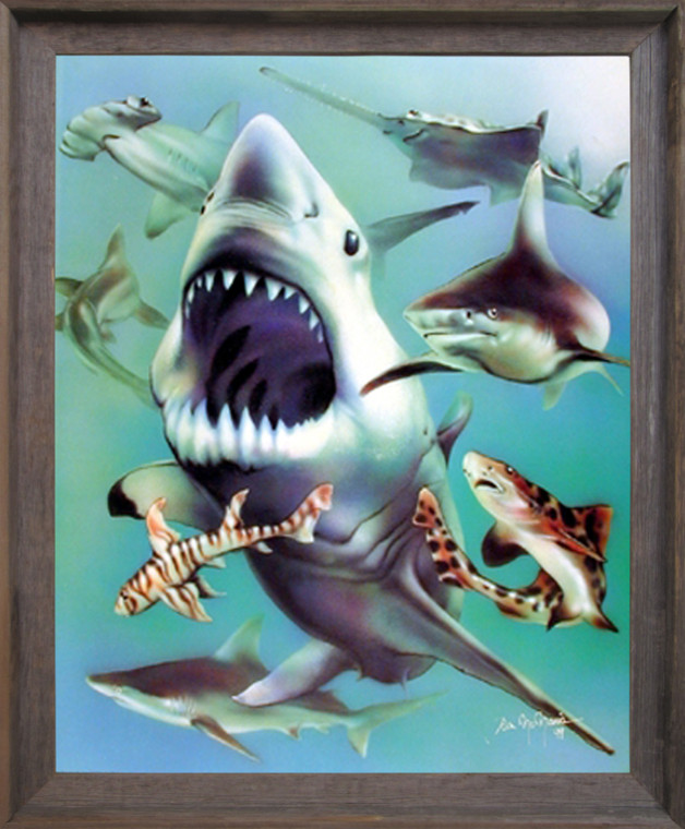 Impact Posters Gallery Animal Collage Framed Picture Art Print White Sharks Ocean Kids Room Wall Decor Barnwood Poster (19x23)