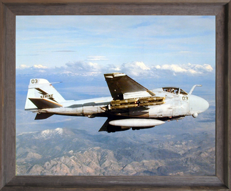 Framed Wall Decor US Navy Grumman A-6E Intruder Military Jet Aircraft Aviation Barnwood Picture Art Print (19x23)