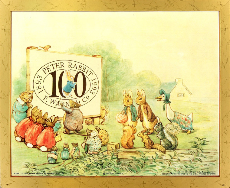 Framed Wall Decoration Celebrating 100 Years of the Tale of Peter Rabbit Beatrix Potter Kids Room Picture Golden Framed Art Print Poster (18x22)