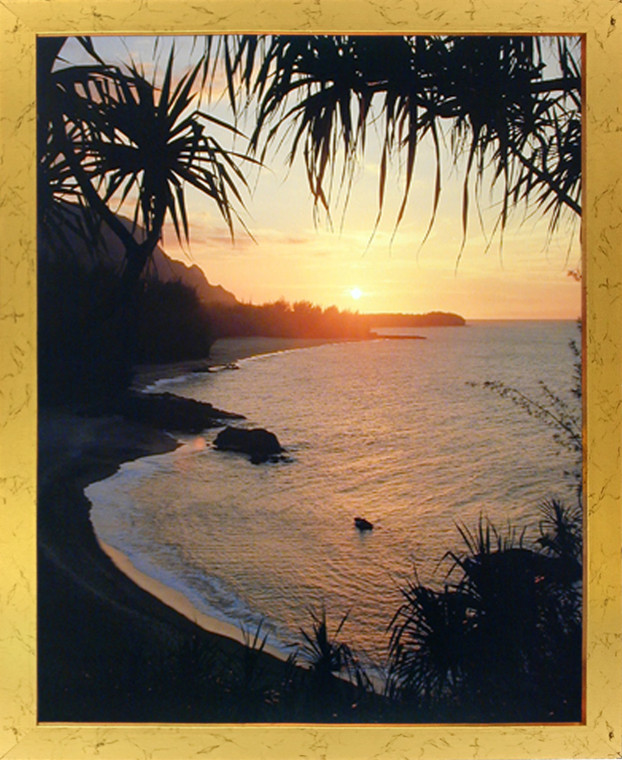 Impact Posters Gallery Framed Wall Decor Tropical Sunset at Ocean Beach Scenery Picture Framed Art Print