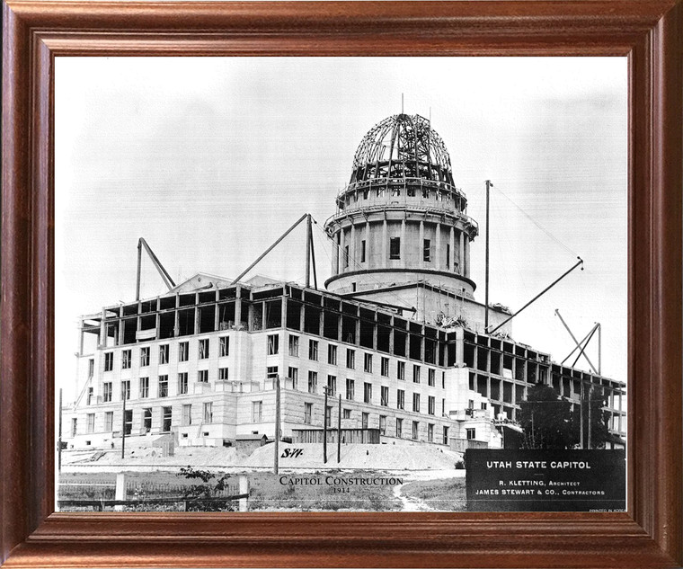 Impact Posters Gallery Salt Lake Utah, Capitol Construction 1914 Vintage Old City Black and White Mahogany Art Print Framed Wall Decoration Picture (18x22)