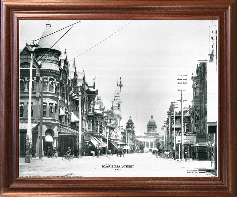 Framed Wall Decor Vintage Mariposa Street 1907 Old Fresno City Black And White Mahogany Art Print Picture (18x22)