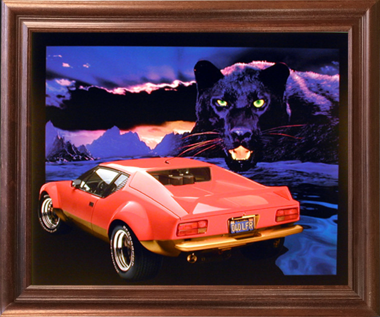 Framed Wall Decoration Pantera Black Panther Red Ferrari Vintage Car Mahogany Framed Picture Art Print (18x22)