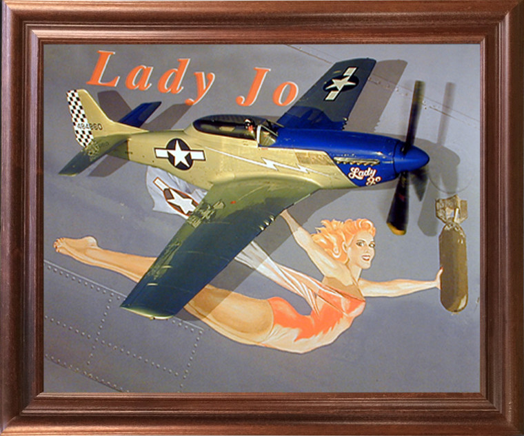 Impact Posters Gallery NA TF-51 Mustang with Lady Jo Airplane Aircraft Wall Decor Mahogany Framed Picture Art Print (18x22)