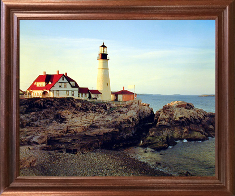 Portland Framed Art Print Scenic Maine Lighthouse Landscape Nature Wall Decor Mahogany Picture (18x22)