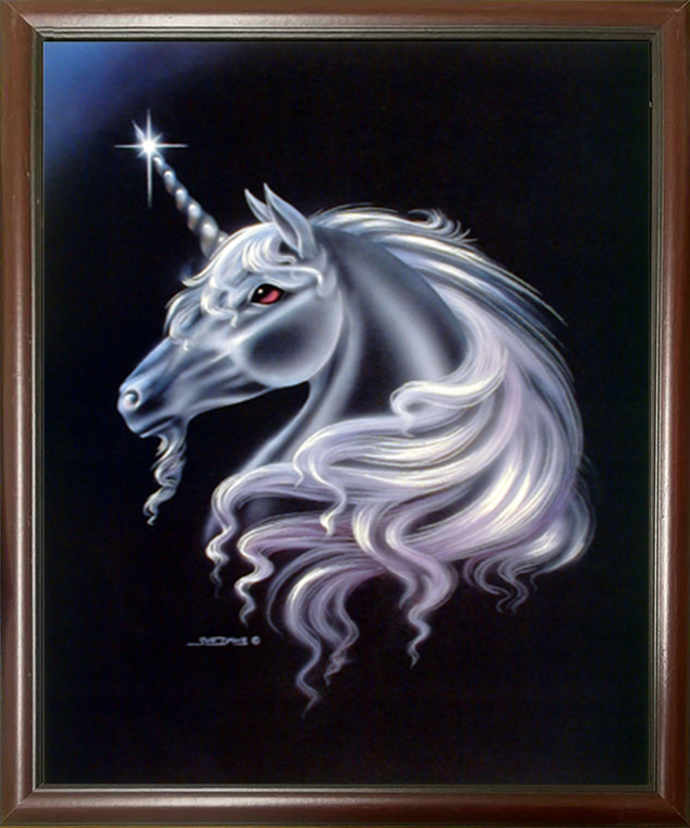Impact Posters Gallery Fantasy Horse Art Print Framed Picture Moonwind Unicorn Sue Dawe Mahogany Wall Decor Poster (18x22)