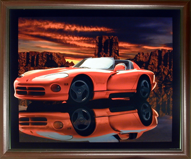 Dodge Viper Picture Framed Wall Decoration Red Hot Car Lithograph Mahogany Poster Art Print (20x24)