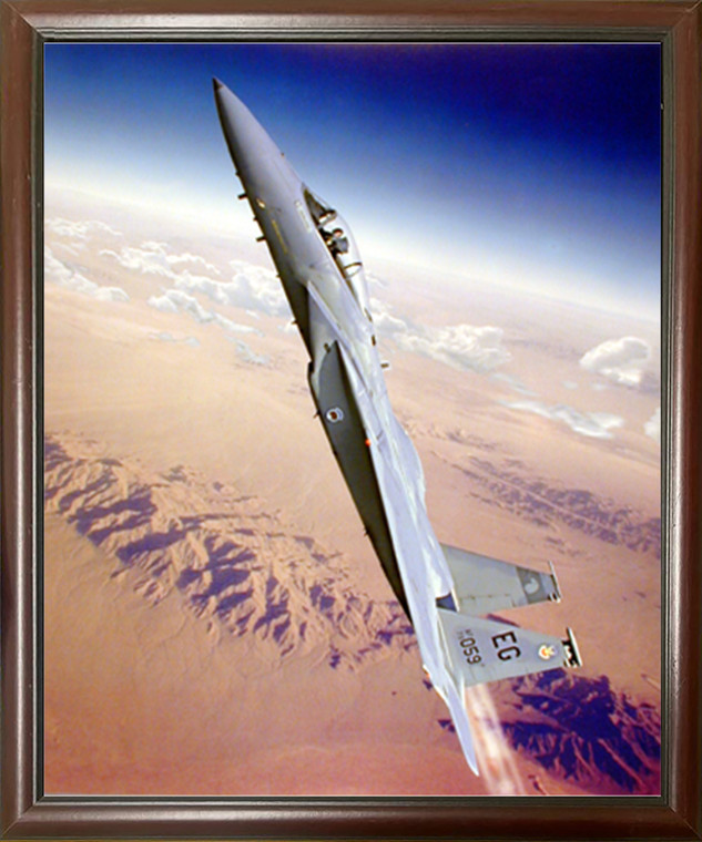 Impact Posters Gallery Military Framed Wall Decor Mcdonnell Douglas F-15 Eagle Fighter Jet Aviation Aircraft Mahogany Picture Art Print (18x22)