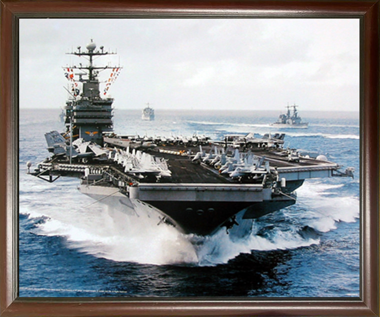 Framed Picture Art Print Wall Decoration Aircraft Carrier USS Navy Ship Military Mahogany Poster