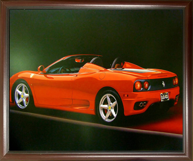 Impact Posters Gallery Red Ferrari 360 Modena Spider Sports Car Mahogany Black Framed Art Print Picture (20x24)