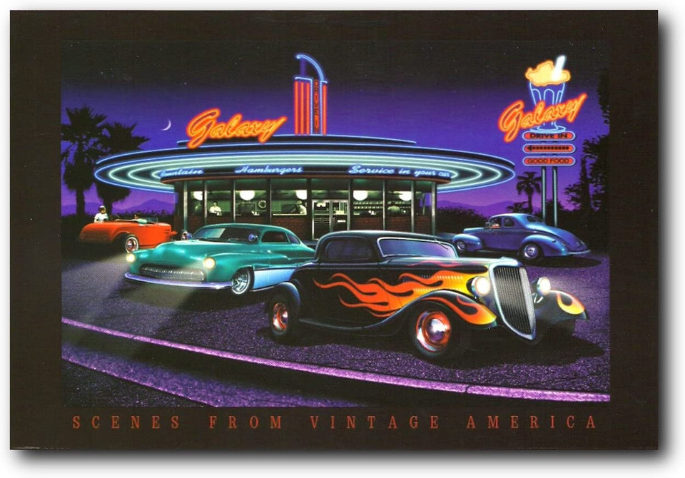 Galaxy Diner Vintage Car Retro Advertisement Travel Route 66 Wall Decor