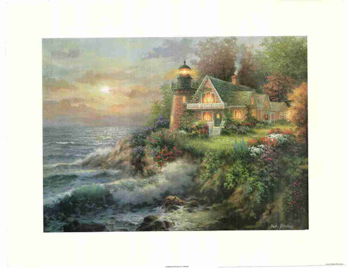 Ocean Beach Lighthouse Painting Wall Decor Fine Art Print Poster