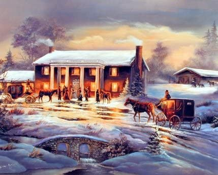 Western Wall Decor Poster of Cowboy Stagecoach Colonial Winter