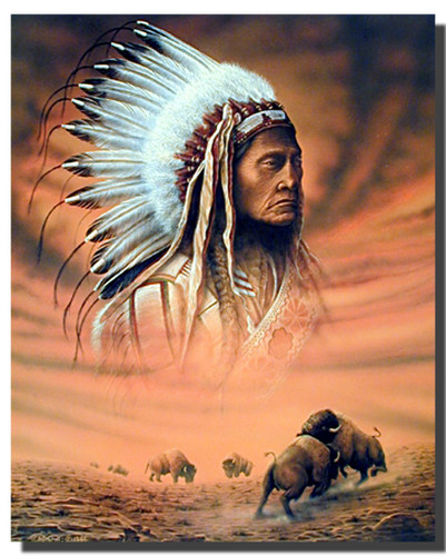 Chief and Fighting Buffalo Poster | Native American Posters