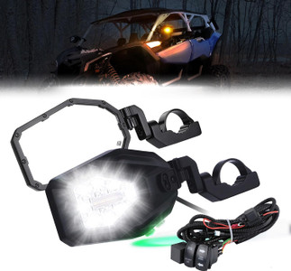 Rear View Side Mirrors with LED Spot Lights for 1.6"-2" Roll Bar Rear View Side Mirrors with LED Spot Lights for 1.6"-2" Roll Bar