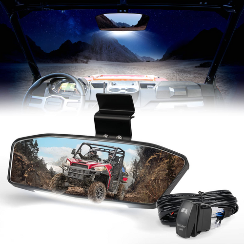 UTV Rear View Mirror with LED Light Fit Polaris Ranger/ Defender 2015-2024 UTV Rear View Mirror with LED Light Fit Polaris Ranger/ Defender 2015-2024