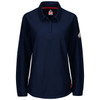 Bulwark FR iQ Series Comfort Knit Womens Long Sleeve Polo QT15 Dark Blue Front