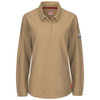 Bulwark FR iQ Series Comfort Knit Womens Long Sleeve Polo QT15 Khaki Front