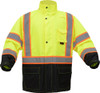 GSS Class 3 Hi Vis Lime Rain Jacket with 2 Tone Trim and Black Bottom 6005 Front