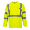 PortWest Class 3 Hi Vis Long Sleeve T-Shirt with Pocket S191 Yellow Front with Pocket Full
