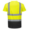 PortWest Class 2 Hi Vis Yellow Moisture Wicking Black Bottom T-Shirt with 50 UPF Protection S378YBR Back