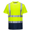 PortWest Class 2 Hi Vis Yellow Moisture Wicking Navy Bottom T-Shirt with 50 UPF Protection S378YNR Front