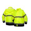 Pyramex Class 3 Hi Vis Lime Black Bottom Trim Rain Jacket RRWJ3110 Front/Back