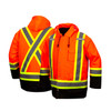 Pyramex Class 3 Hi Vis Orange Two-Tone X-Back Black Bottom Trim 7-in-1 Parka RC7P3520 Front/Back