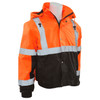 ERB Class 3 Hi Vis Orange Black Bottom Bomber Jacket with Storm Flap and Hood W106-O Right Side Profile ERB Class 3 Hi Vis Orange Black Bottom Bomber Jacket with Storm Flap and Hood W106-O Right Side Profile