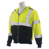 ERB Class 3 Hi Vis Lime Black Bottom Zip-Front Hooded Sweatshirt W375B Left Side Profile