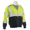 ERB Class 3 Hi Vis Lime Black Bottom Zip-Front Hooded Sweatshirt W375B Right Side Profile