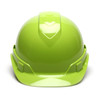 Box of 16 Pyramex Hi Vis Ridgeline Cap Style 4-Point Ratchet Hard Hats HP44131 Hi Vis Lime Front