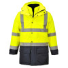PortWest Class 3 Hi Vis 5-in-1 Executive Jacket US768YNR Yellow/Navy Front with Collar