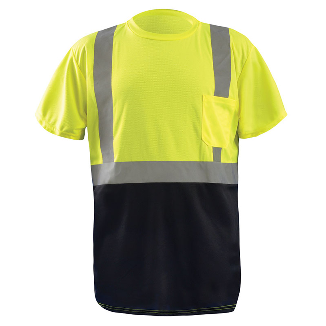 FONIRRA Hi Vis Safety T Shirts for Men ANSI Class 2 High Visibility Reflective Work Shirt with Short Sleeve Black Bottom 