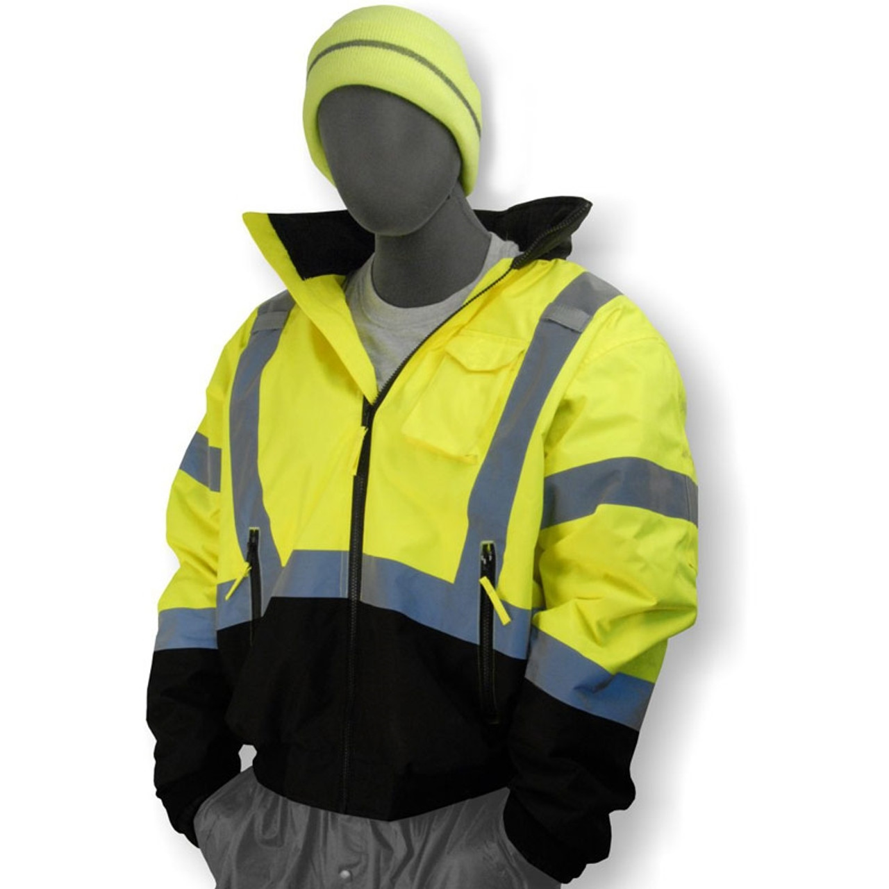 Majestic Class Hi Vis Yellow Black Bottom Quilted Bomber Jacket 75-1313